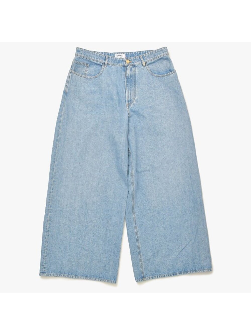 Chanel Pants Denim Wide Leg Jeans Blue CC Logo Stitch Gold